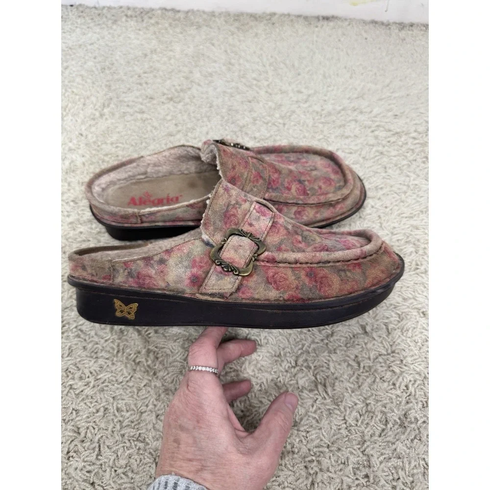 Alegria Brigid‎ Slip On Comfort Shoes In Freedom Rock Floral Euro 39 US 9 Sherpa